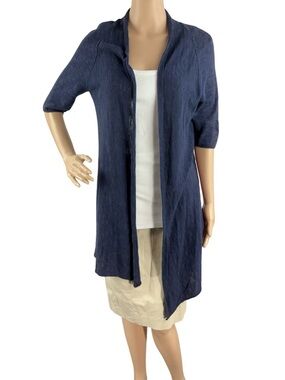 Eileen Fisher Linen Cotton Open Front Cardigan Blue Size XS
